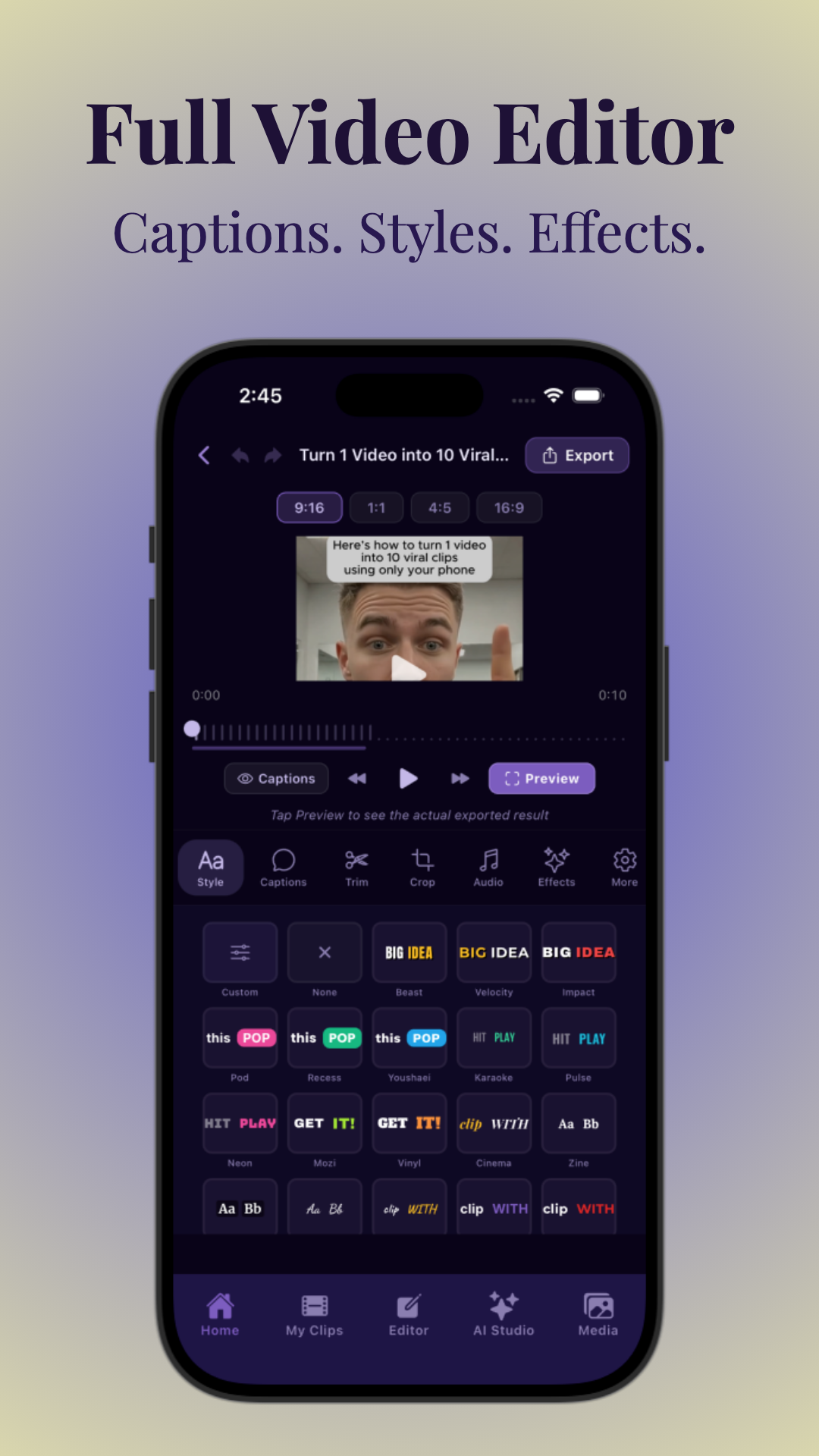 Vidulk vertical video editor with caption customization